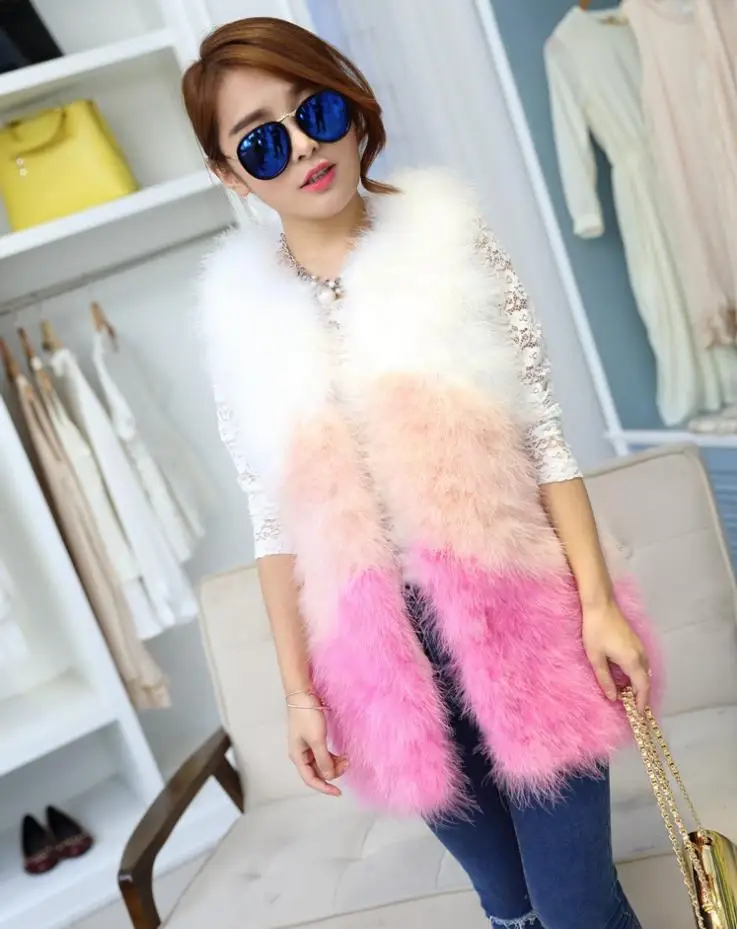 Осенне зимний Новый Модный женский жилет из натурального страусиного перьев с