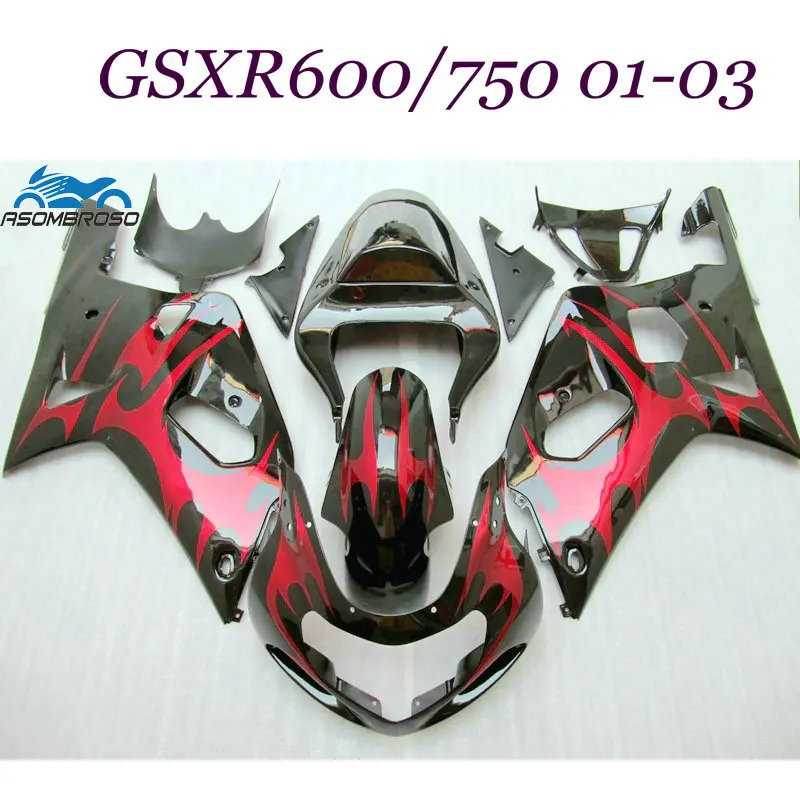 

Бесплатный комплект обтекателей на заказ для Suzuki 2001 2002 2003 GSXR600 GSXR750 GSX R600 01 02 03 R750 обтекатель для мотоцикла с красным пламенем