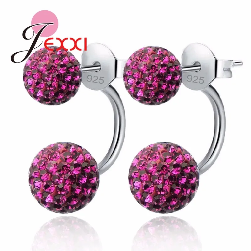 

10 Colors Available Candy Color Shiny Full Crystals CZ Double Ball Stud Earrings For Women 925 Sterling Silver Jewelry