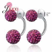 10 colors available candy color shiny full crystals cz double ball stud earrings for women 925 sterling silver jewelry