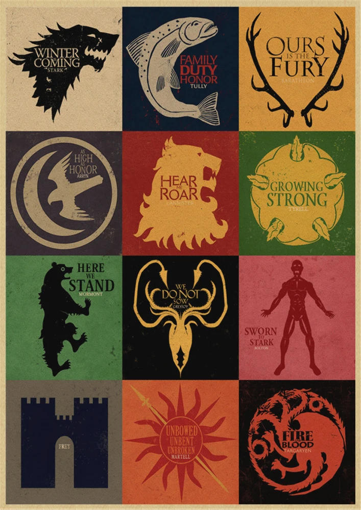 Game Of Thrones Movie TV Vintage Kraft Paper Poster Bar Cafe Home Decor Painting Wall Sticker - Цвет: Шоколад