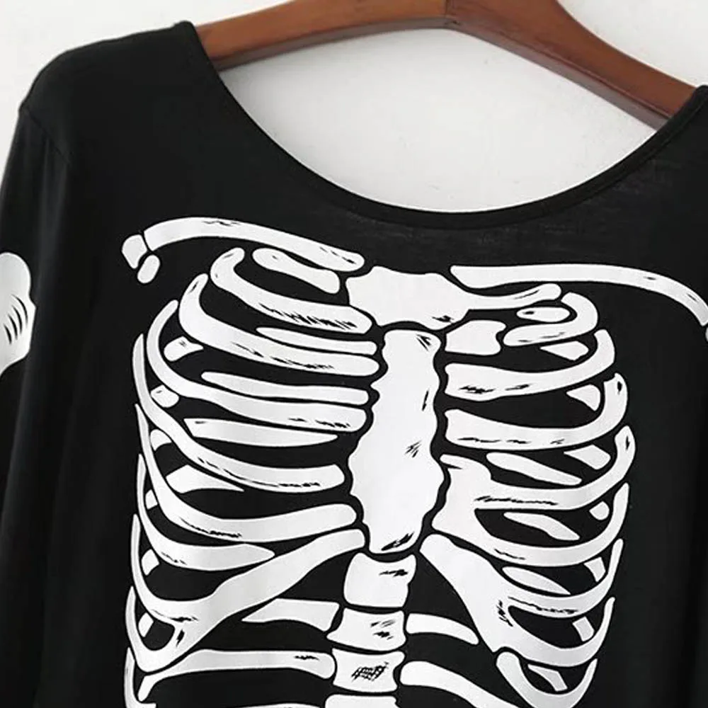 FIRSTTO сексуальный комбинезон с О-образным вырезом и принтом скелета боди длинным