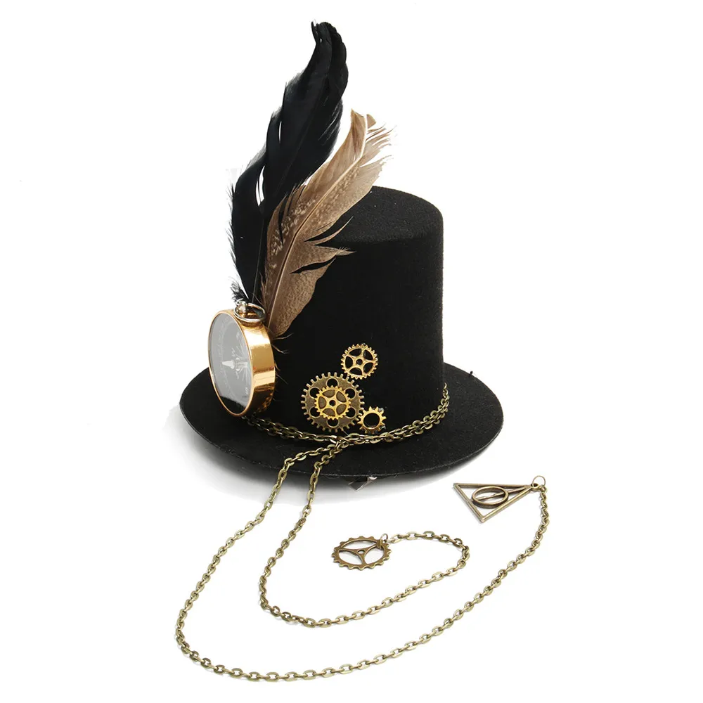 Женские стимпанк мини цилиндр винтажная фетровая шляпа Готический шестерни
