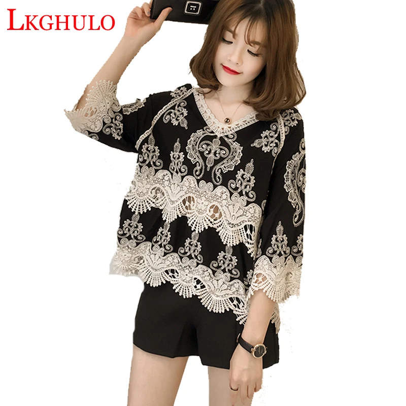 Blusa Feminina летняя женская белая кружевная блузка вязанная крючком тропический Топ