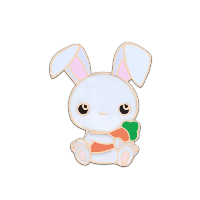 rabbit with carrot Бутик значок аниме брошь лягушка лиса Ласточка Покемон кролик Фламинго утка Русалка бык морской конек дети Ленивец булавка коллекция животных - Окраска металла: rabbit with carrot