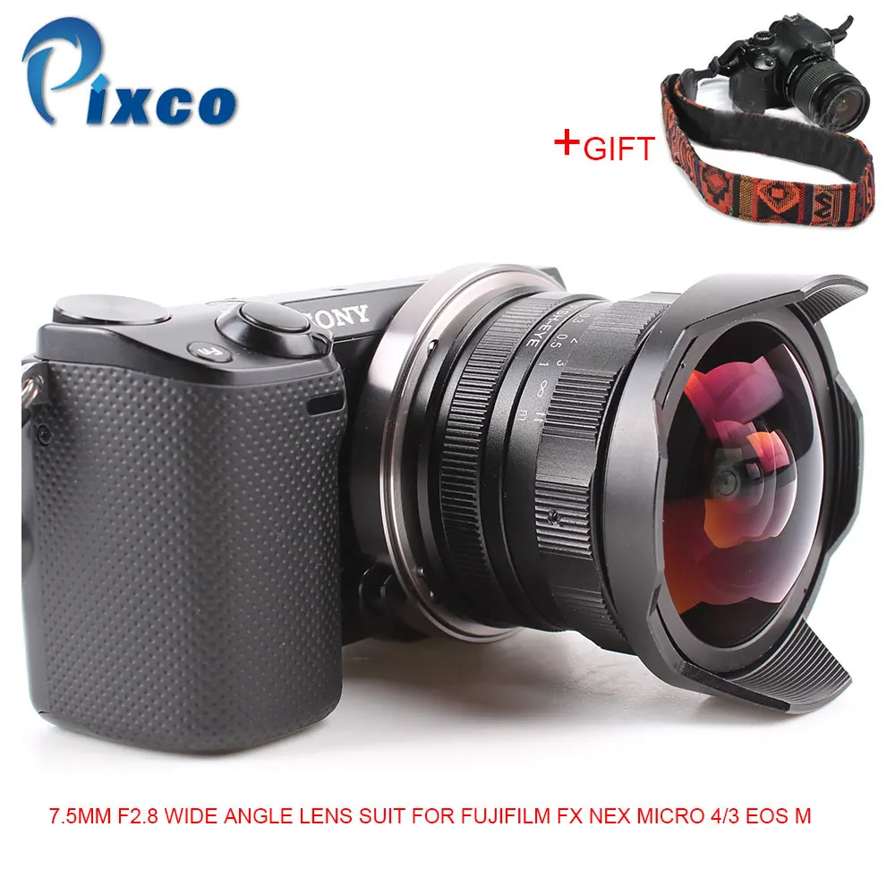 Pixco APS C 7 5 мм F2.8 рыбий глаз широкоугольный объектив подходит для Fujifilm FX NEX Micro 4/3 EOS M +
