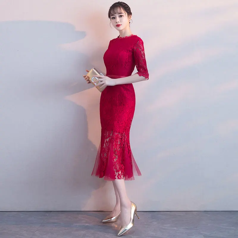 Женское вечернее платье с коротким рукавом FADISTEE бордовое элегантное для