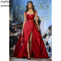 elie saab haute couture red evening dresses spaghetti split prom dress formal party gowns special occasion dress robe de soiree