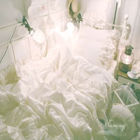free shippingkorean white princess bedding set no filling 4pcs full queen king size ruffle flounce lace princess bed skirt