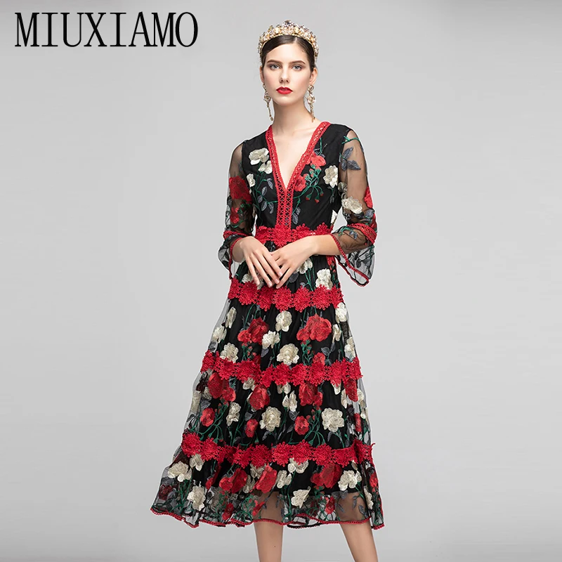 MIUXIAMO высокое качество осень 2019 Роскошное дизайнерское платье элегантное красное