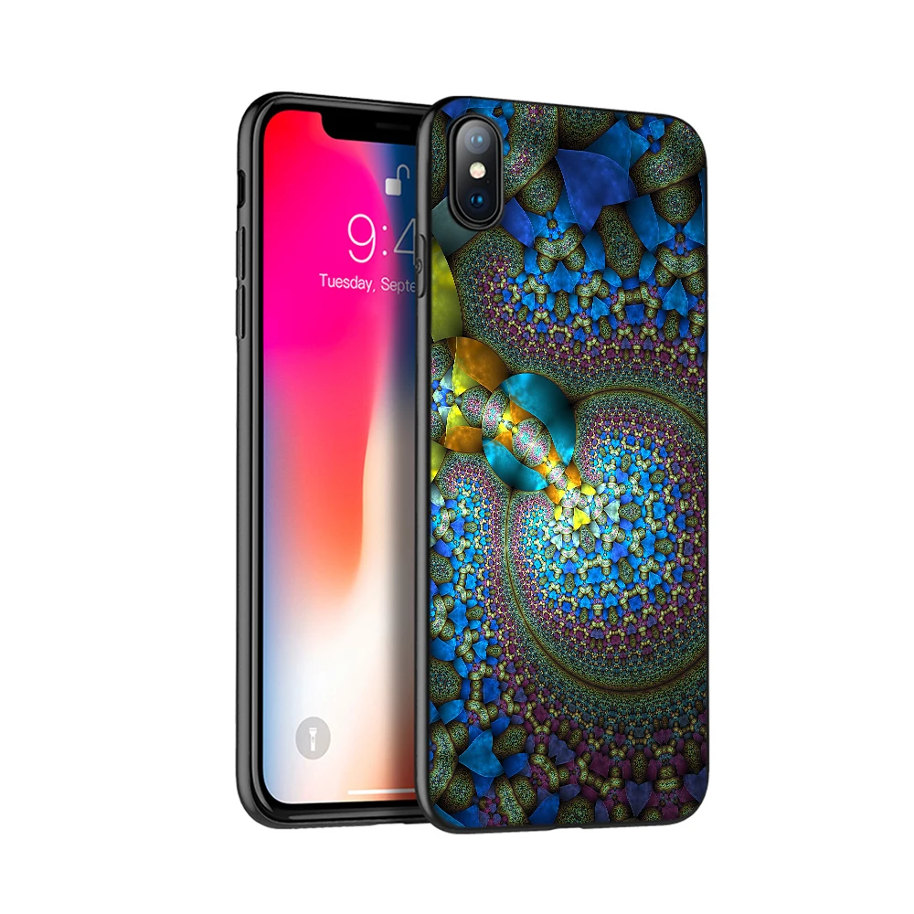 black tpu case for iphone 5 5s se 2020 6 6s 7 8 plus x 10 case silicone cover for iphone xr xs 11 pro max case colorful fractal free global shipping