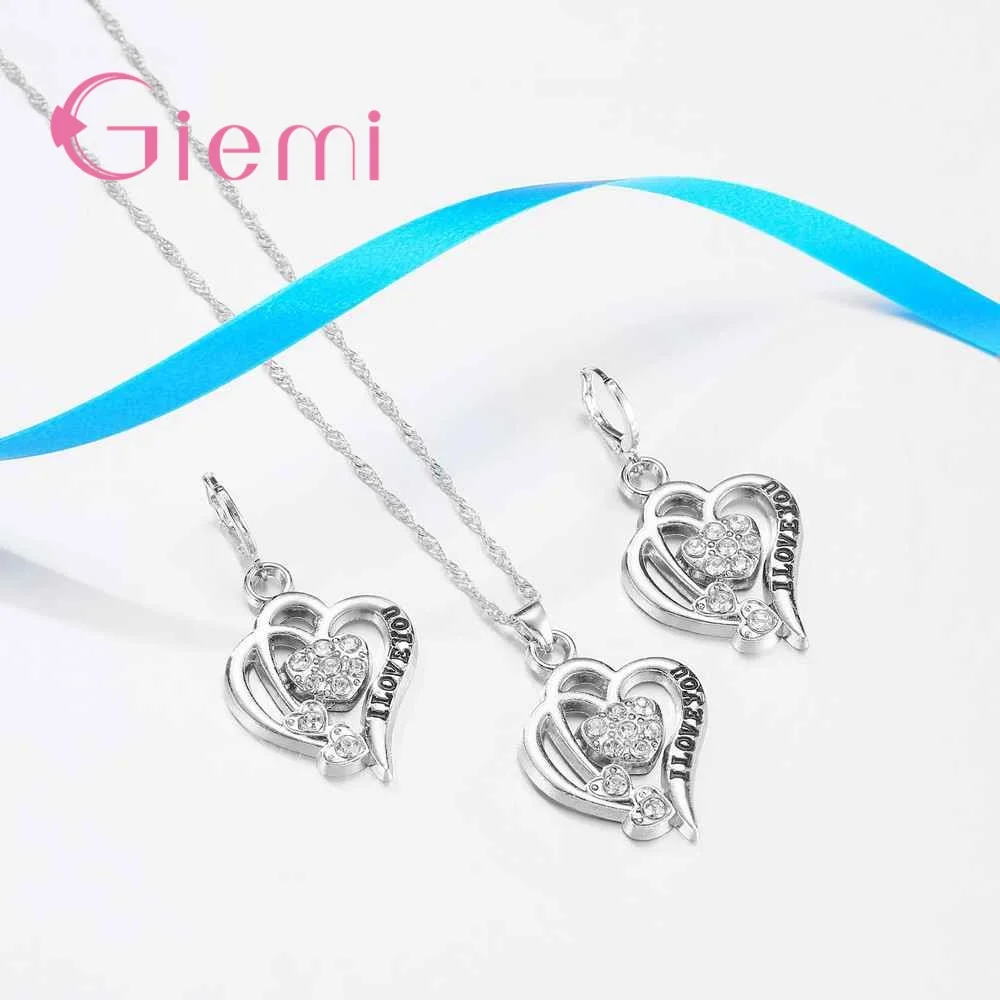 Engraved I Love You Alphabet Earrings Necklace Pendant Jewelry Sets New Retro Low Price Cubic Zircon 925 Sterling Silver | Украшения и