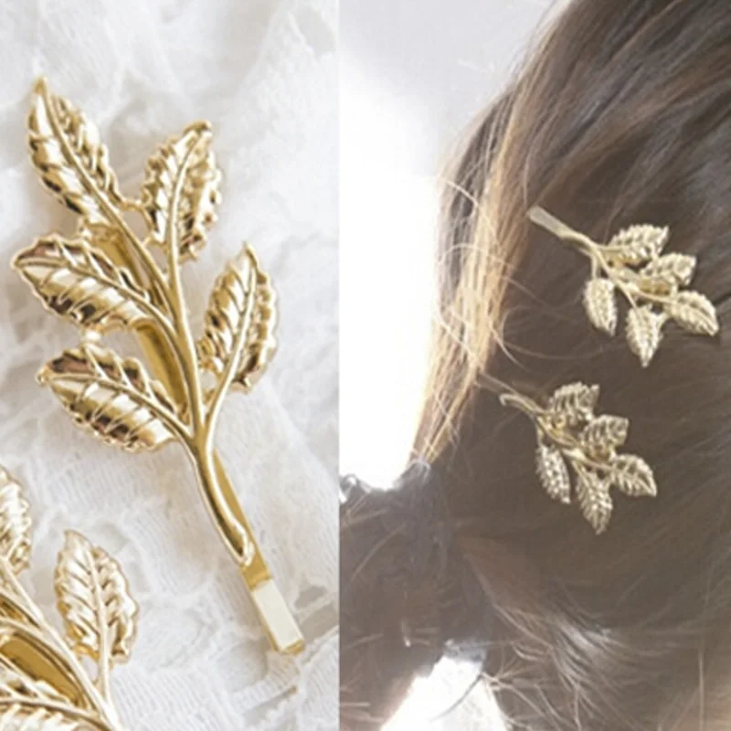 Заколка для волос в виде листьев золотого цвета 1 шт. заколка с цветком стиле панк