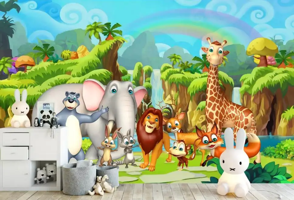 На заказ papier peint animaux мультфильм лес Сказочный Мир животных росписи для детской