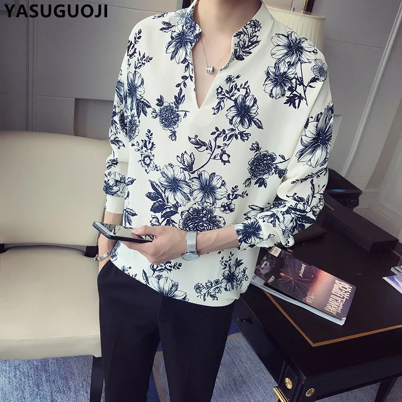 YASUGUOJI Новинка 2018 Осенняя Модная белая и черная контрастная цветная рубашка с v