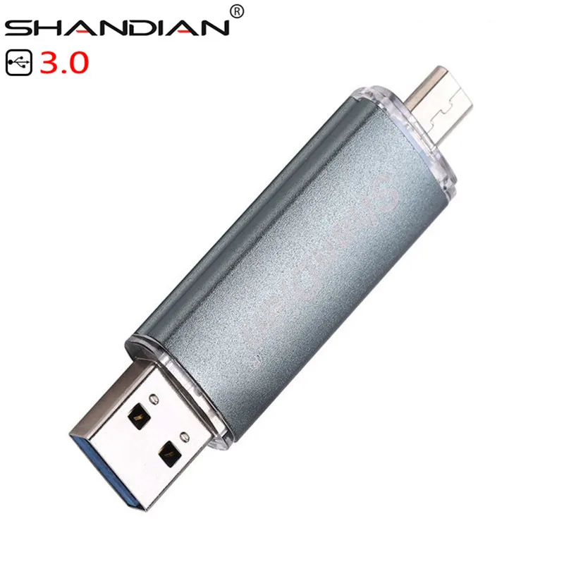 SHANDIAN USB 3,0 быстрая скорость OTG флеш-накопитель 64 Гб металлический USB флеш-накопитель 128 ГБ 32 ГБ 16 ГБ 8 ГБ двойное использование Флешка флеш-накопитель - Цвет: Gray