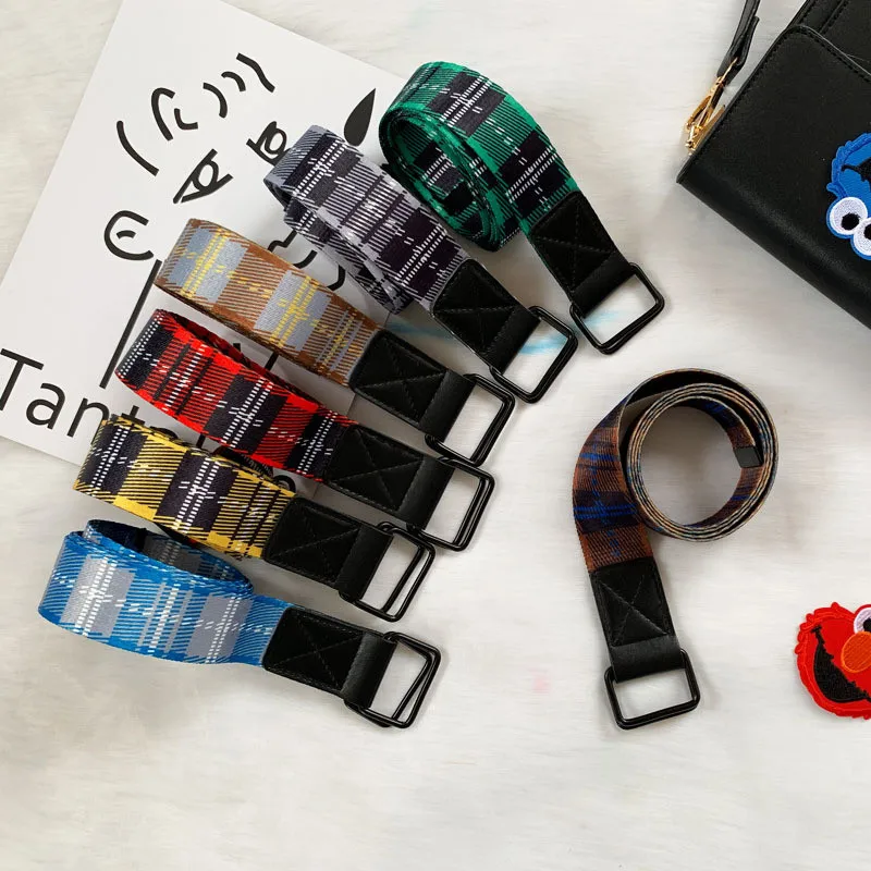 Ремень в клетку нейлоновый мужской модный аксессуар унисекс чёрный с двойной