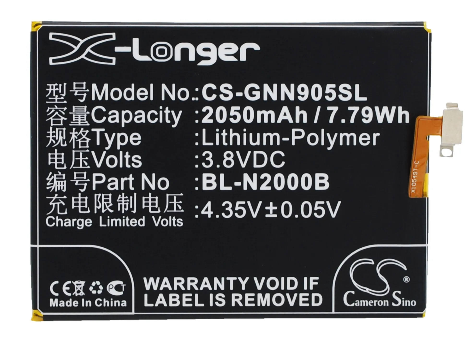 BL N2000B батареи Cameron Sino 2050mAh для GIONEE ELIFE S5.1 GN9005 Fly IQ4516 Tornad BLU D980L VIVO AIR|Аккумуляторы