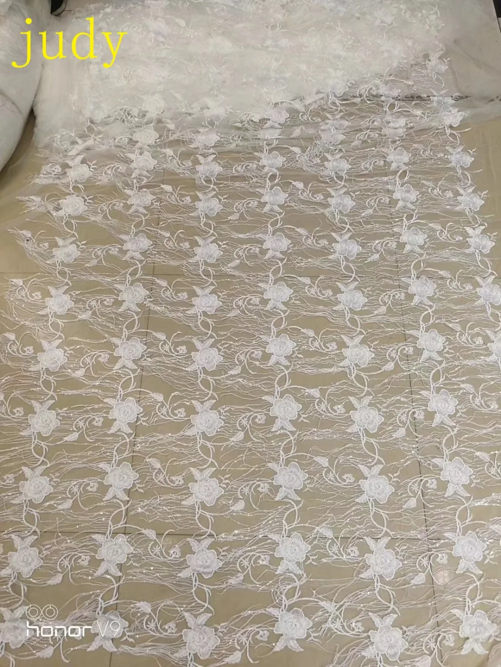 

stock 5yards/bag YY27# White embroidery tassel lace sequins fashion French cloth used for the wedding dress fashion stage