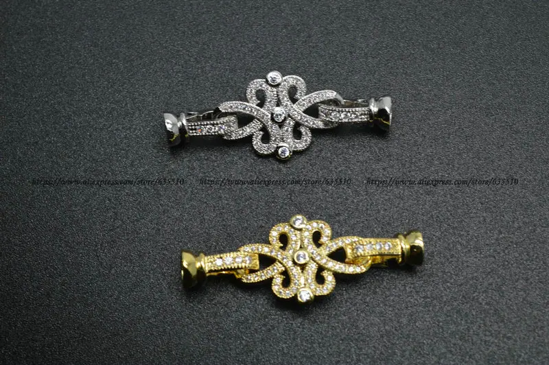 

5pc Paved CZ Beads Chinese Union Double Side Necklace Clasps 16x43mm Popular Jewelry Findings