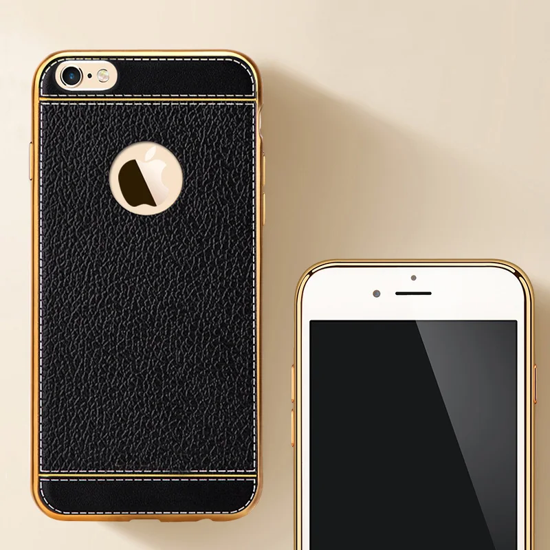 HIXANN Litchi grain luxury Plating TPU silicone mobile phone case For iphone 6 6s plus 7 Frame clear cover iphone6 |