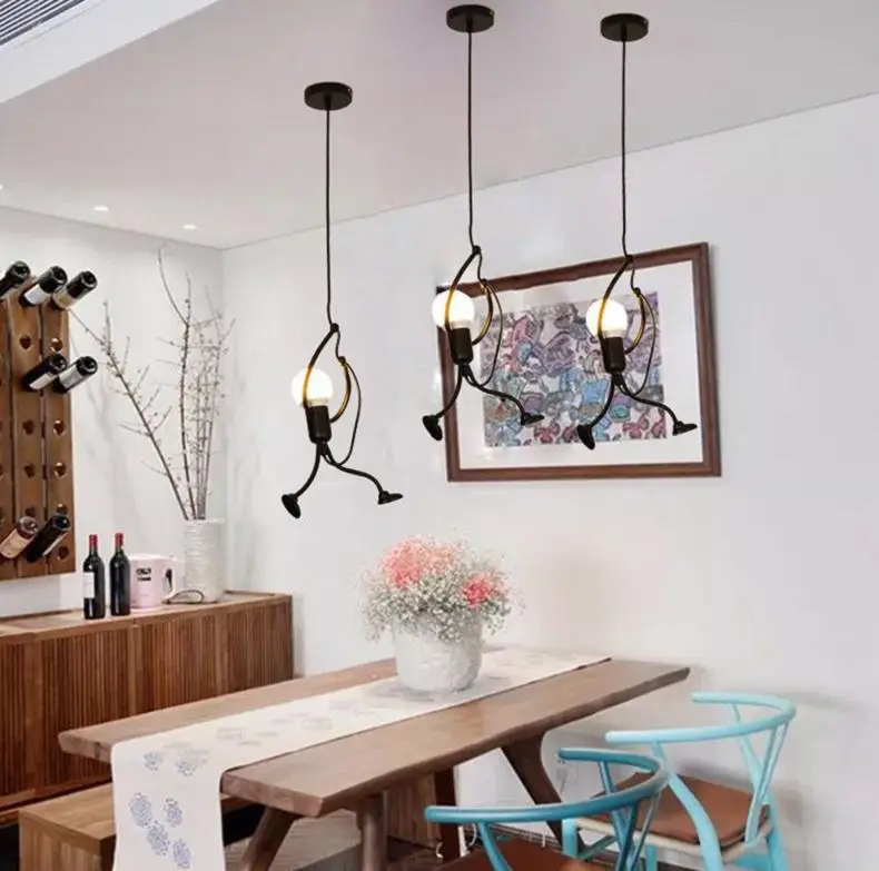 Nordic Iron Art Dolls Pendant Lighting Creative Individual Dining Loft Decor Hanglamp Hanging Lamp Loft Decor Cafe Bar Decor Led