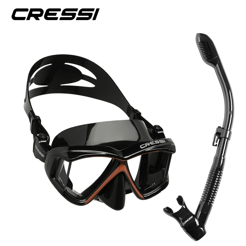 Cressi PANO4+ Сухой Сноркелинг Набор силиконовая юбка четыре объектива Панорамный Дайвинг маска сухая трубка для взрослых