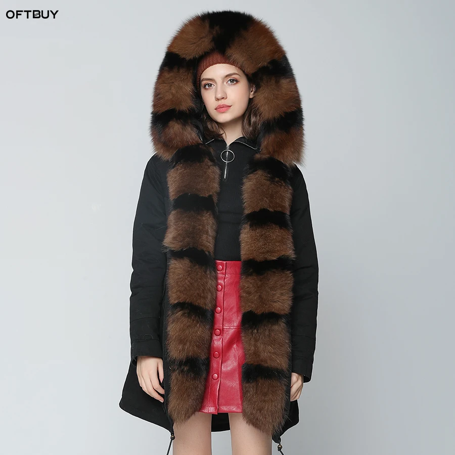 OFTBUY/2021 зимняя куртка Женское пальто с натуральным мехом длинная парка на утином