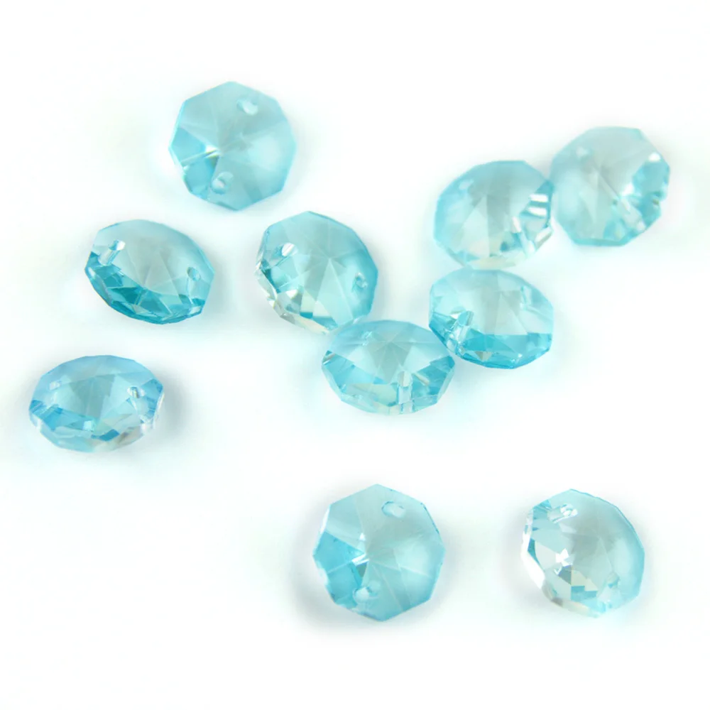 

50pcs/lot 14mm Octagon Beads Prism Lt. aquamarine In 2 Holes For Crystal Chandelier Parts Home/Wedding Decoration