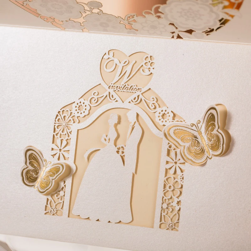 Белая золотая лазерная резка 1 шт. свадебные приглашения для жениха и невесты на