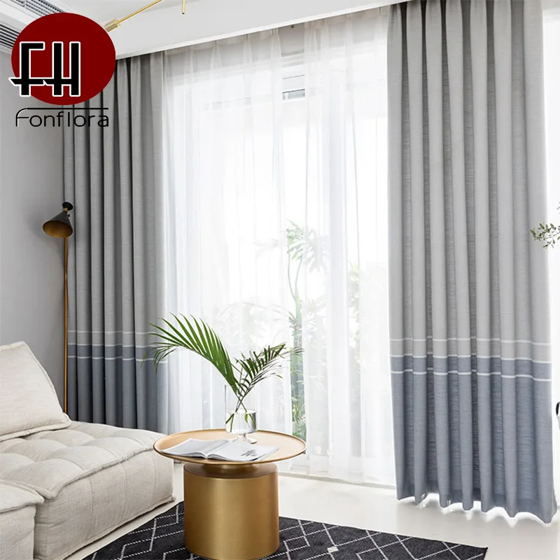 Современные светонепроницаемые шторы для гостиной Полосатые Серые спальни