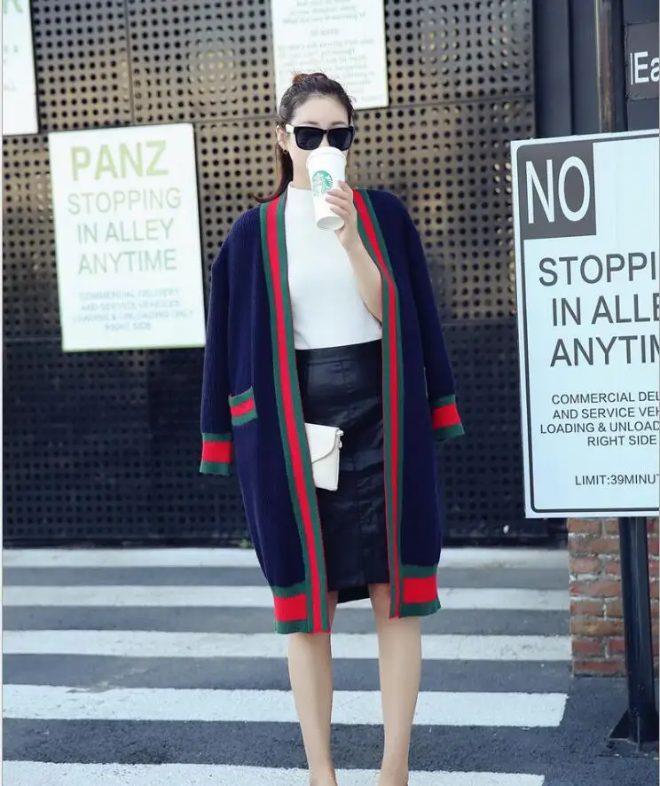 HOUSE OF QUIRKY 2018 Autumn Women Color Stitching Sweater Winter Knitted Elasticity Warm Female Long Cardigan Casual Jumper |
