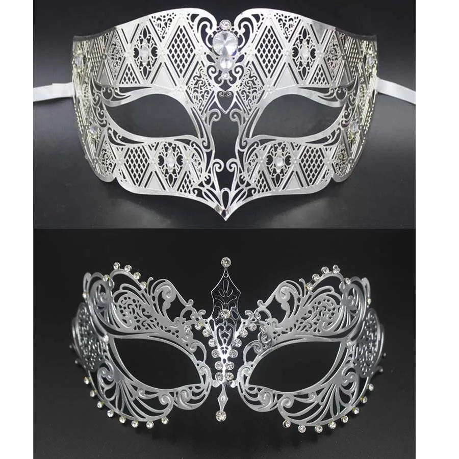 Серебряные металлические стразы Вечерние Маски фантомные мужские женские