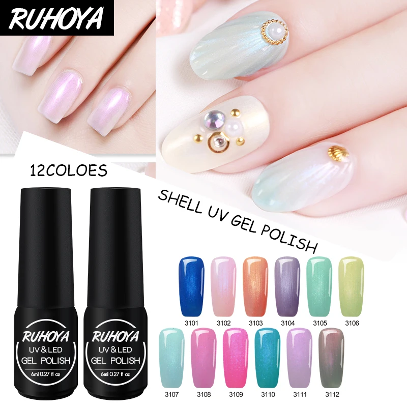 Ruhoya эмаль полу постоянный Sea Shell русалки гель Лаки блеск жемчуга серии УФ Картина