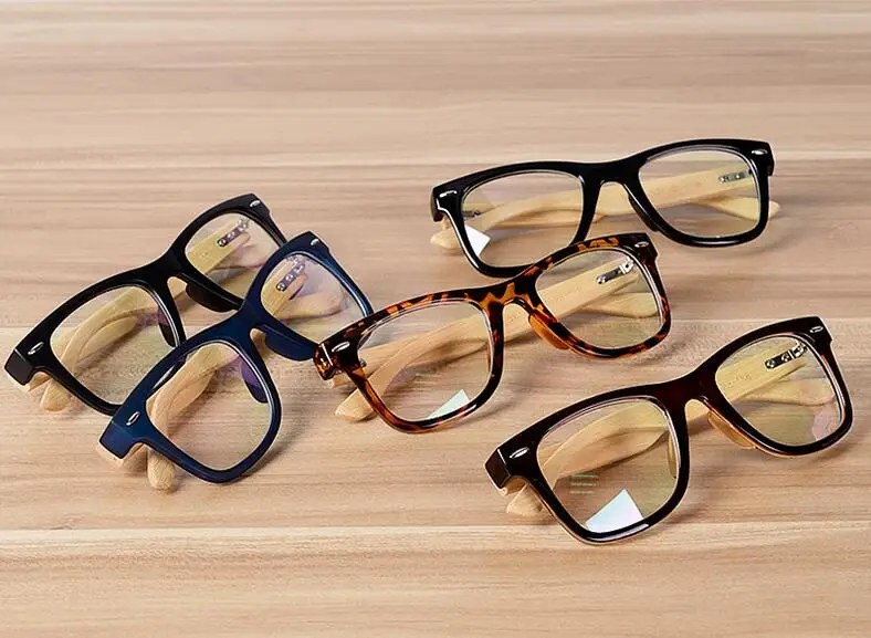 Новые прозрачные линзы очки ручной полированной бамбуковой дужки красочная