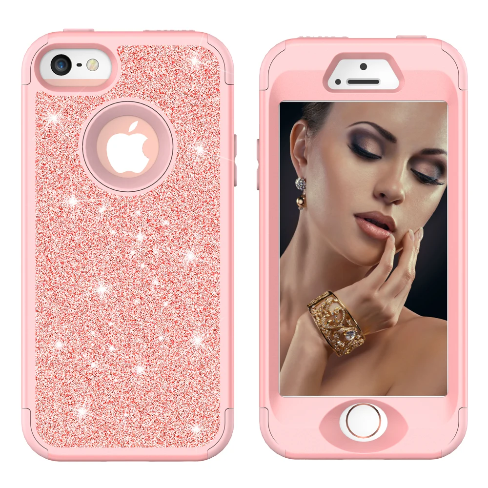 Luxury Bling Case For iPhone 5 5S Armor Shockproof Glitter Sparkle Cover Soft Silicon PC Hybrid Protect Phone for SE |