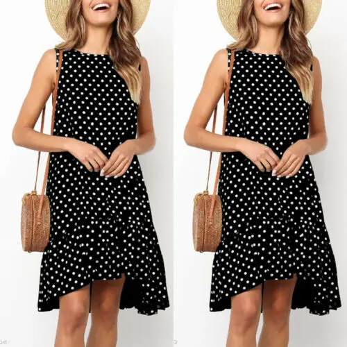 Женское богемное платье в горошек с оборками летнее пляжное Повседневное |