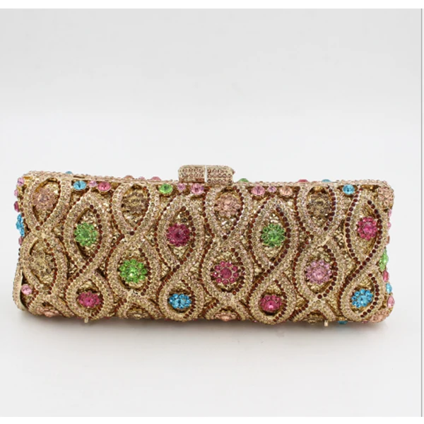 Розовая вечерняя сумка Роскошный Синий клатч с кристаллами Золотая стразы