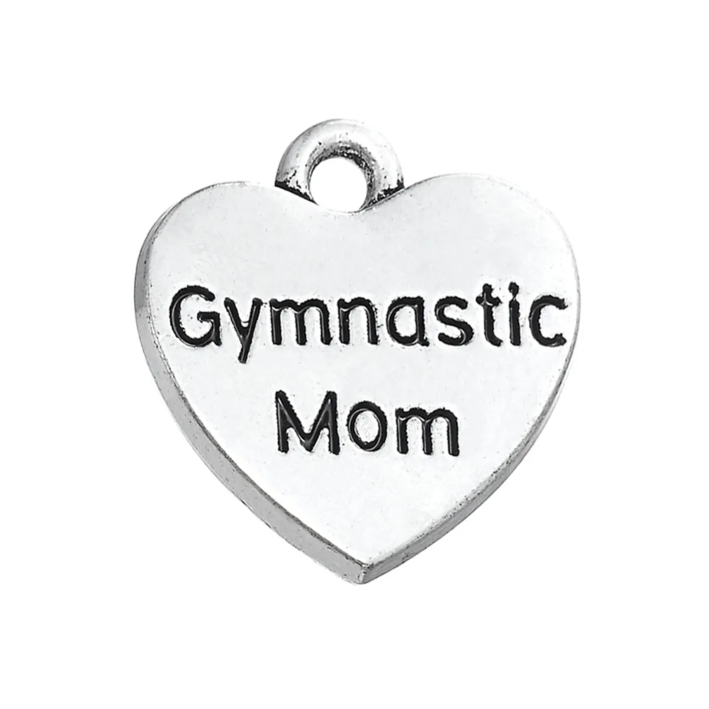

50pcs Heart shaped Gymnastics Mom letters charms Zinc Alloy Metal DIY Jewelry