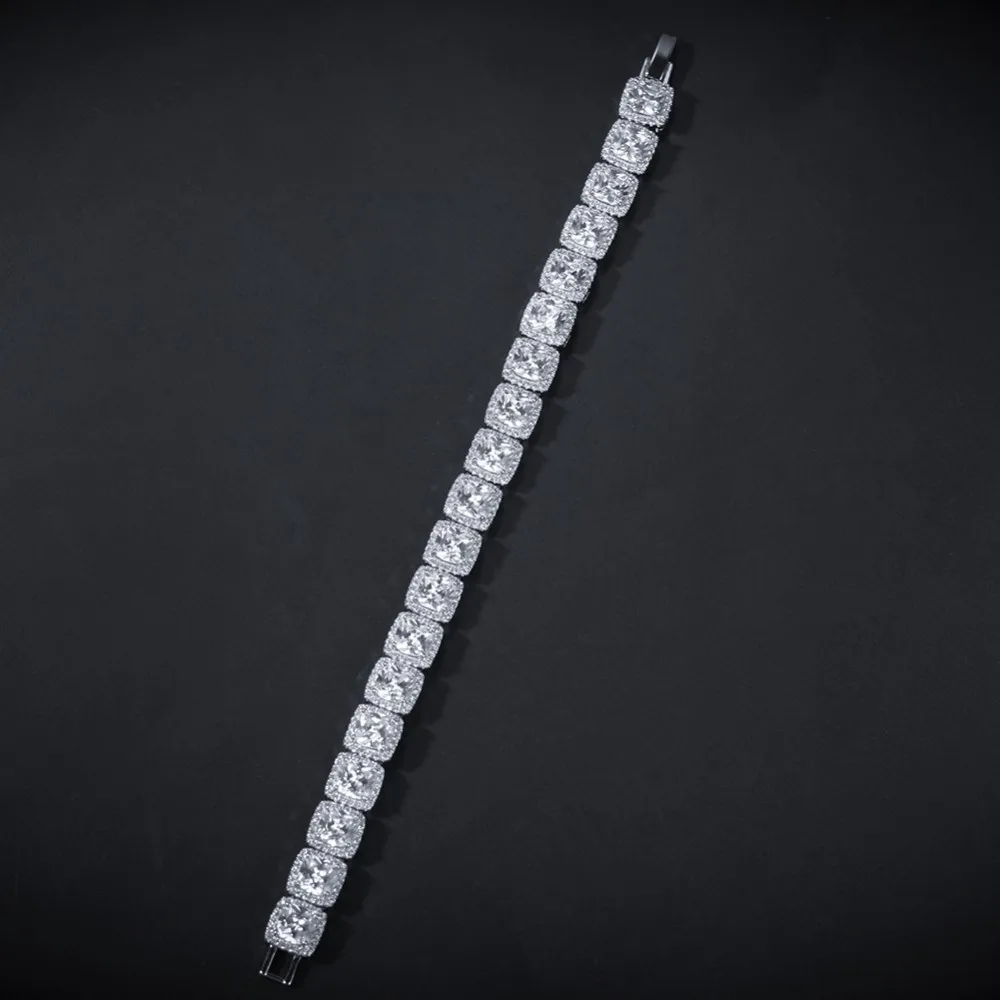 TBTK проложили Bling Площади Iced Out Циркон красивый браслет Роскошный простой стиль золото/серебро 10 мм ширина наручные ювелирные изделия панк человек - Окраска металла: Silver