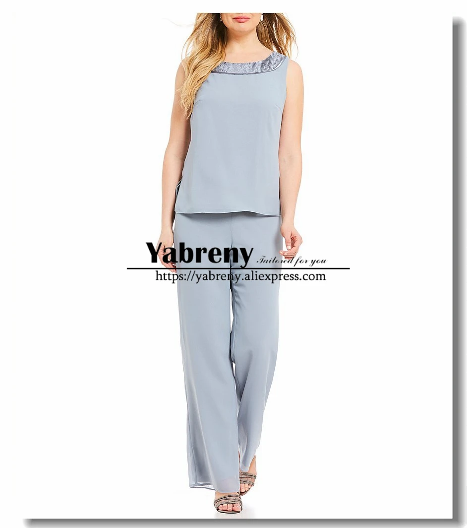 blue Chiffon Three p ieces Mother of the bride pants suit with Elastic waist Beach wedding | Свадьбы и торжества