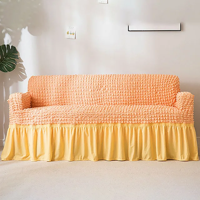 light orange Вязаный чехол на диван из стрейч-материала универсальный эластичный диван Ipad Mini 1/2/3 Чехлы для диванов с юбка эластичные Чехлы для кресел Гостиная - Цвет: light orange