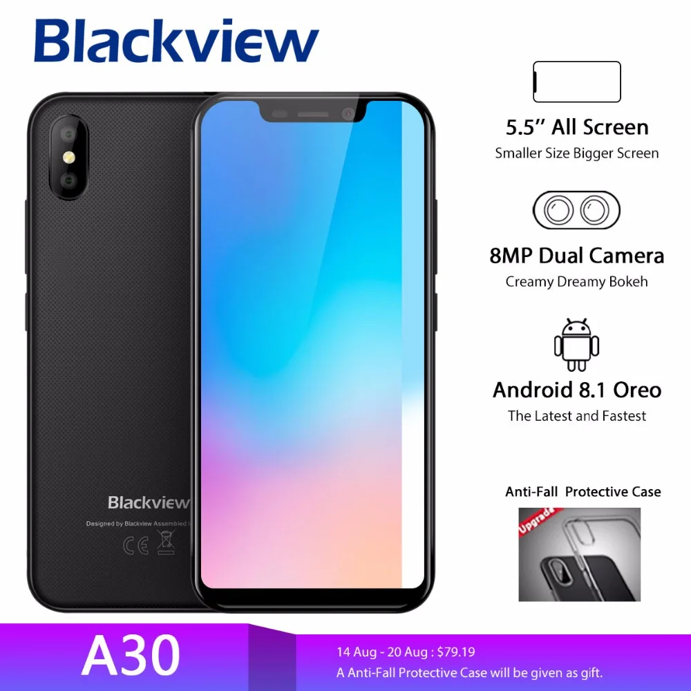 2018 Оригинал BLACKVIEW A30 смартфон 19:9 5 &quotFHD 2500 мАч Android 8 1 2 ГБ Оперативная память 16
