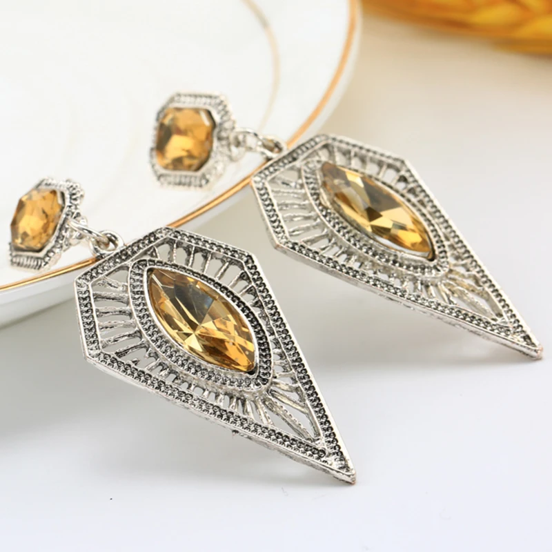 Женские серьги капельки с геометрическим узором винтажные античные серебряным