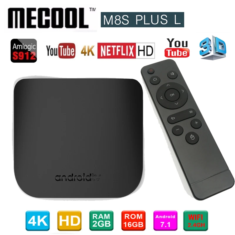 MECOOL M8S PLUS L Android 7 1 ТВ приставка Amlogic S912 2G rom 16G ram 2 4G 100M Поддержка 3D 4K H.265 WiFi Plus