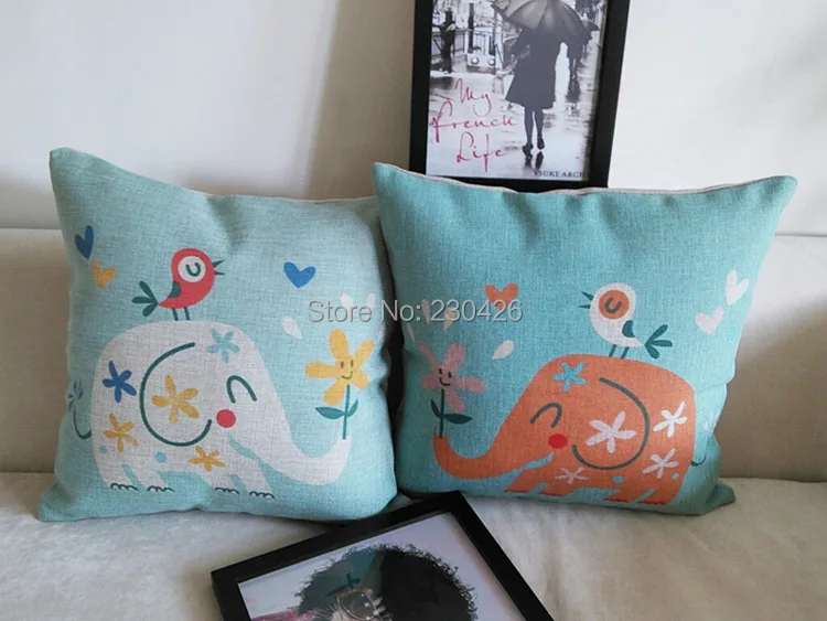 1 Set=2Pieces Colorful Elephant Sofa Cushion Waist Pillow Cotton and Linen Cover/Pad/Case | Дом и сад