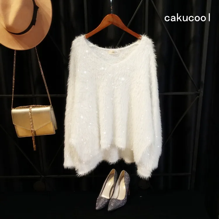 Cakucool новый свитер с блестками Для женщин Блузы длинными рукавами больших
