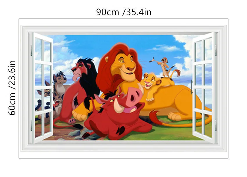 B304 Мультфильм Лев Настенная роспись Король животных поддельные 3d окна виниловые наклейки детская комната украшения фильм плакат 90*60 см 4 стиля - Цвет: B304