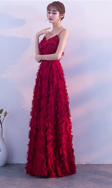 Халат demoiselle d'honneur2018 сексуальный v-образный вырез кружева перо бахрома линия Бургундия Румяна розовое платье подружки невесты длинный плюс размер