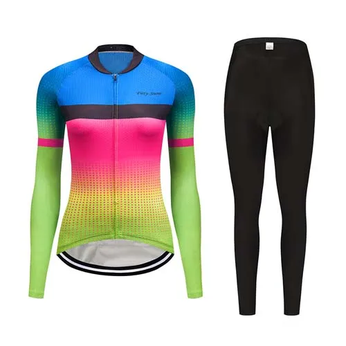jersey and pants 1 Women Winter thermal fleece cycling jersey set bicycle clothes uniform blouse skinsuit female bike clothing kit wear outfit - Цвет: jersey and pants 1
